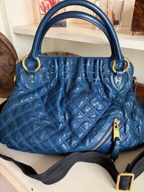 Authentic Marc Jacobs Luxury Cecilia Sapphire Blue Leather Large Satchel Shoulde